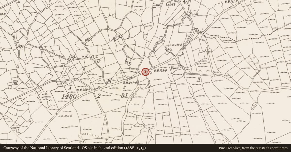 Ordnance Survey six-inch map, 2nd edition (1888–1915) covering the location of Hut site, Urhin, County Cork, with a pin at the register's coordinates