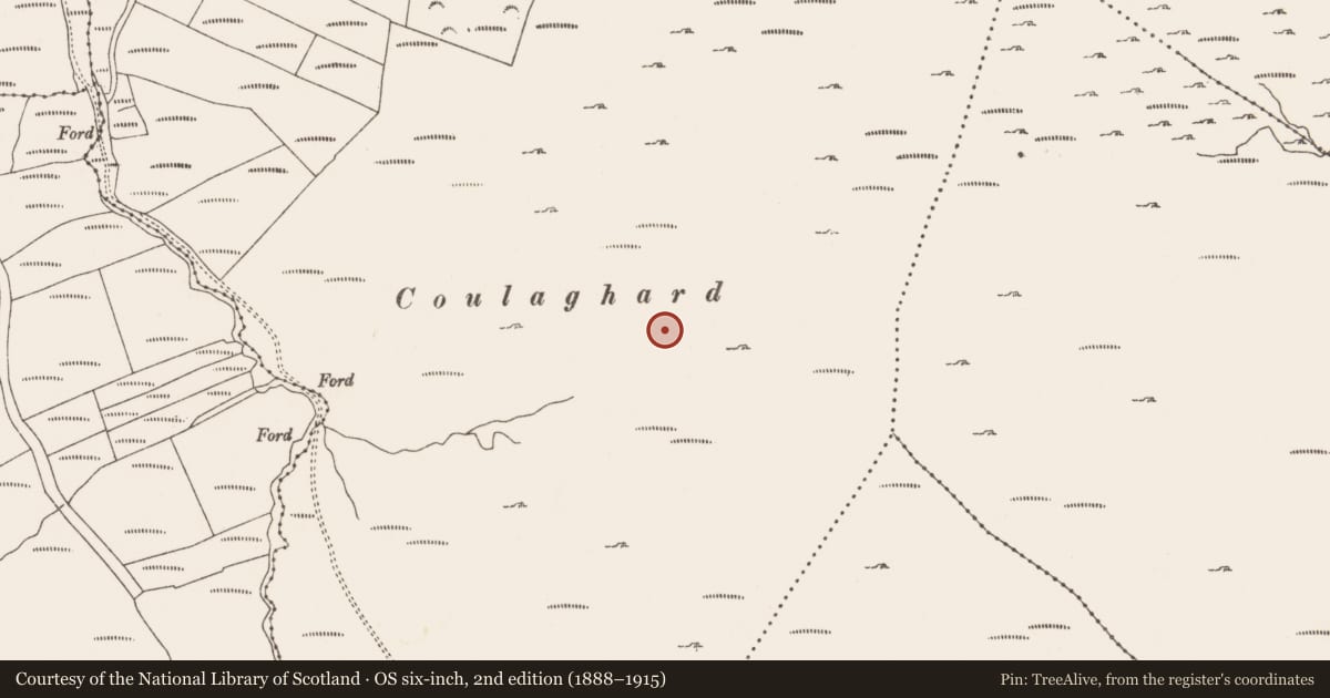Ordnance Survey six-inch map, 2nd edition (1888–1915) covering the location of Hut site, Commons West, County Cork, with a pin at the register's coordinates