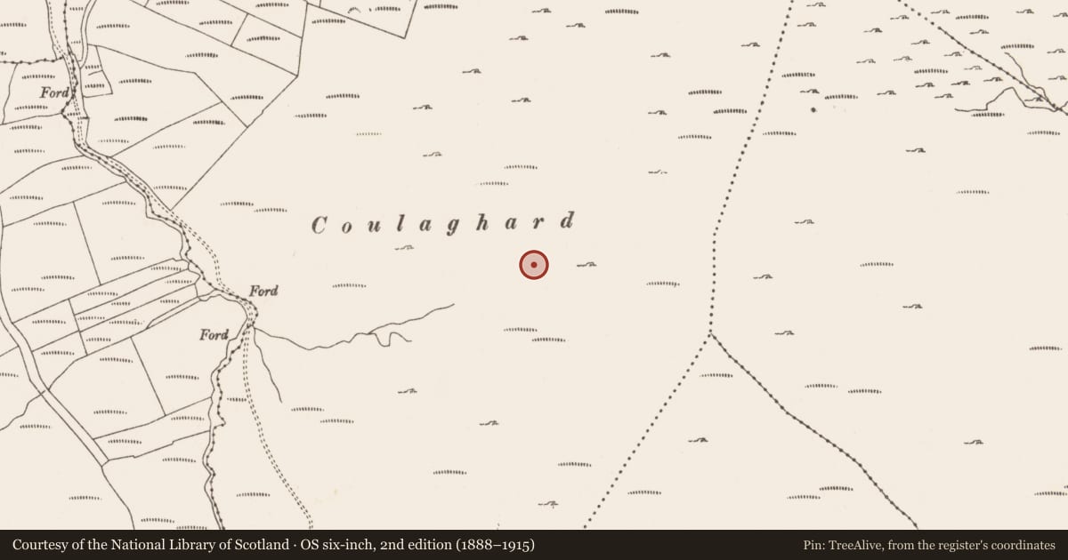 Ordnance Survey six-inch map, 2nd edition (1888–1915) covering the location of Hut site, Commons West, County Cork, with a pin at the register's coordinates