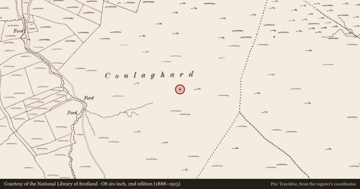 Ordnance Survey six-inch map, 2nd edition (1888–1915) covering the location of Hut site, Commons West, County Cork, with a pin at the register's coordinates