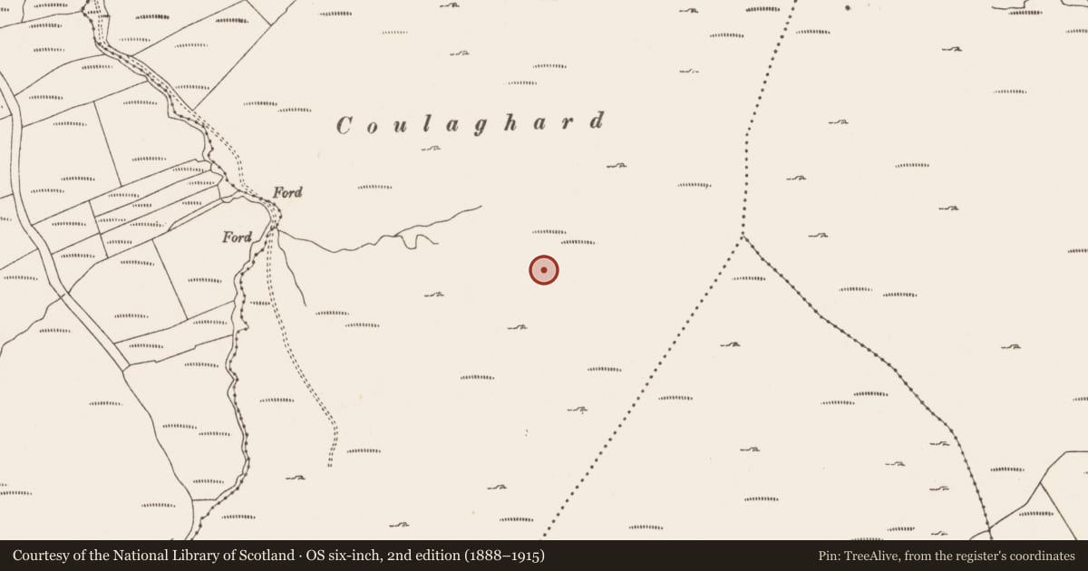 Ordnance Survey six-inch map, 2nd edition (1888–1915) covering the location of Hut site, Commons West, County Cork, with a pin at the register's coordinates