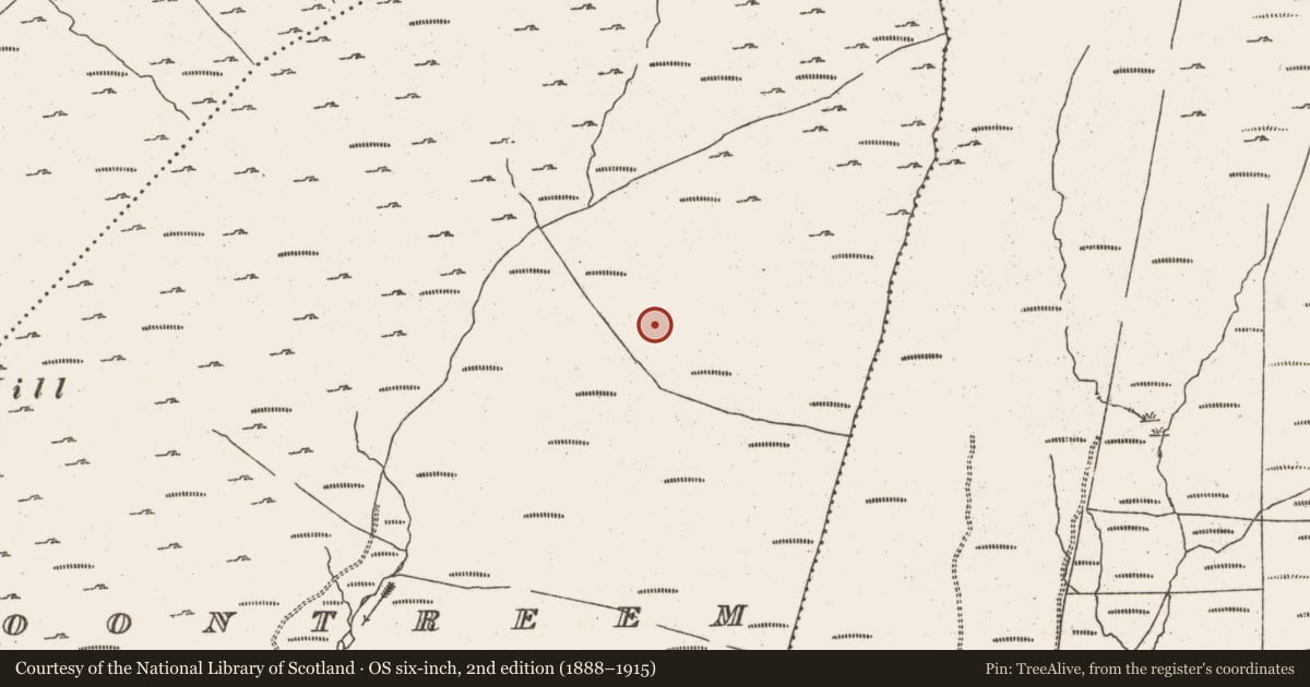 Ordnance Survey six-inch map, 2nd edition (1888–1915) covering the location of Enclosure, Cloontreem, County Cork, with a pin at the register's coordinates