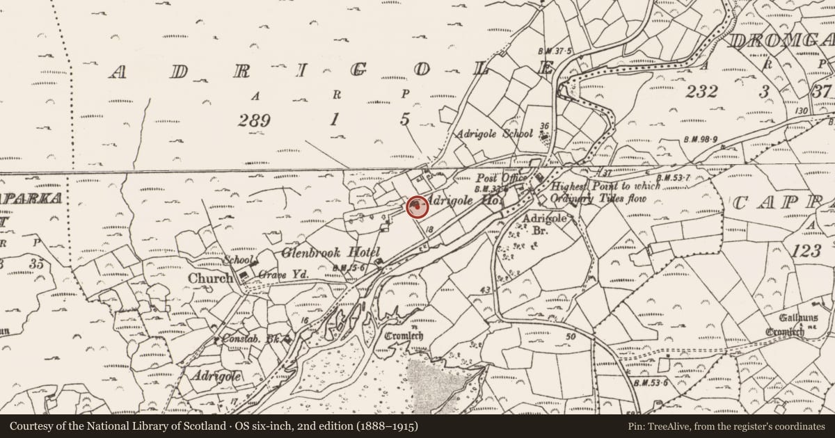Ordnance Survey six-inch map, 2nd edition (1888–1915) covering the location of Country house, Adrigole, County Cork, with a pin at the register's coordinates