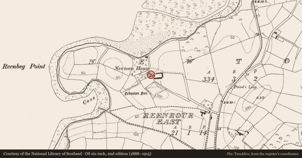 Ordnance Survey six-inch map, 2nd edition (1888–1915) covering the location of Country house, Newtown, County Cork, with a pin at the register's coordinates