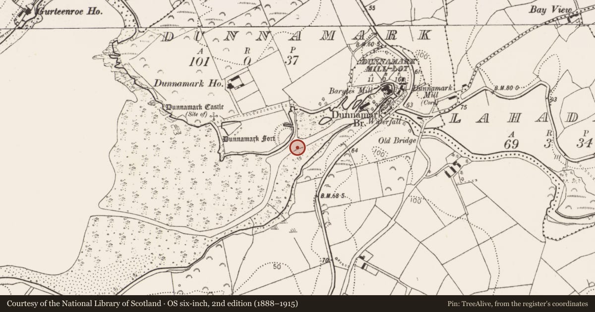 Ordnance Survey six-inch map, 2nd edition (1888–1915) covering the location of Midden, Dunnamark, County Cork, with a pin at the register's coordinates
