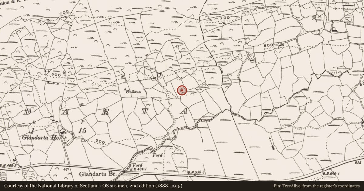 Ordnance Survey six-inch map, 2nd edition (1888–1915) covering the location of Ringfort - rath, Glandarta, County Cork, with a pin at the register's coordinates