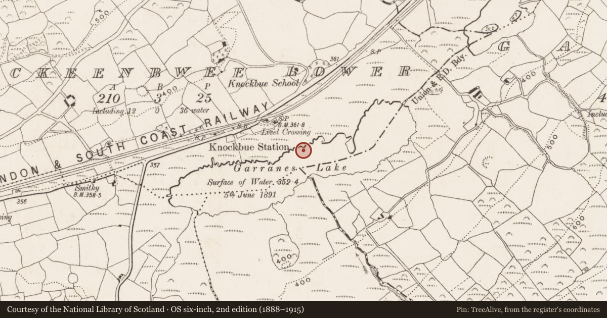 Ordnance Survey six-inch map, 2nd edition (1888–1915) covering the location of Structure, Knockeenbwee Lower, County Cork, with a pin at the register's coordinates