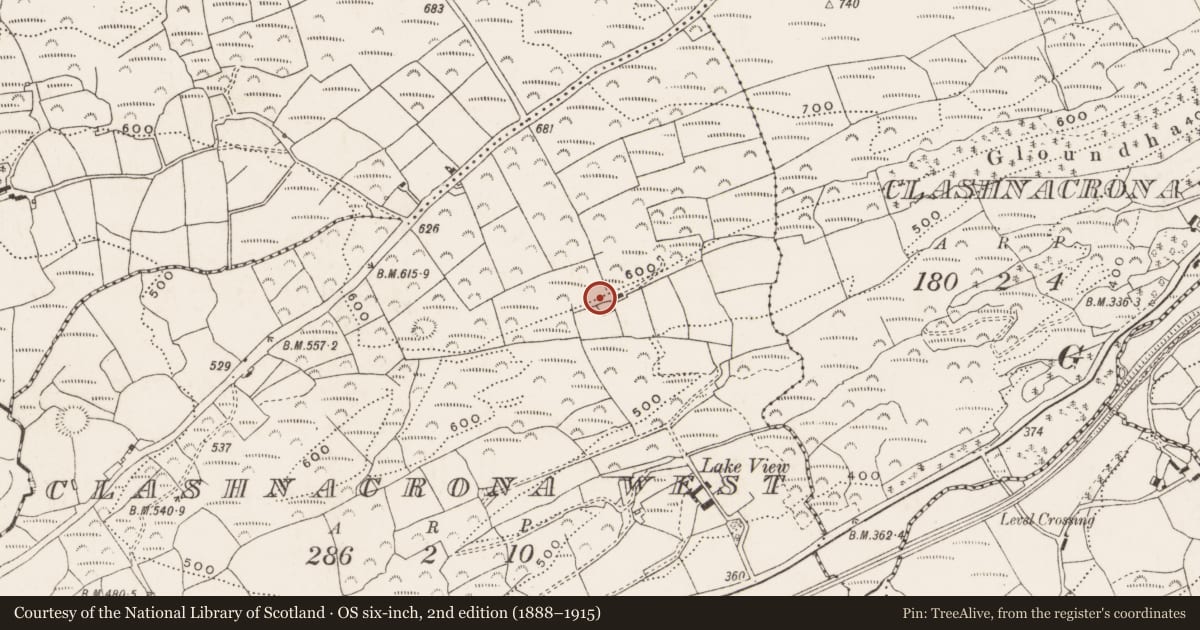 Ordnance Survey six-inch map, 2nd edition (1888–1915) covering the location of House - vernacular house, Clashnacrona West, County Cork, with a pin at the register's coordinates