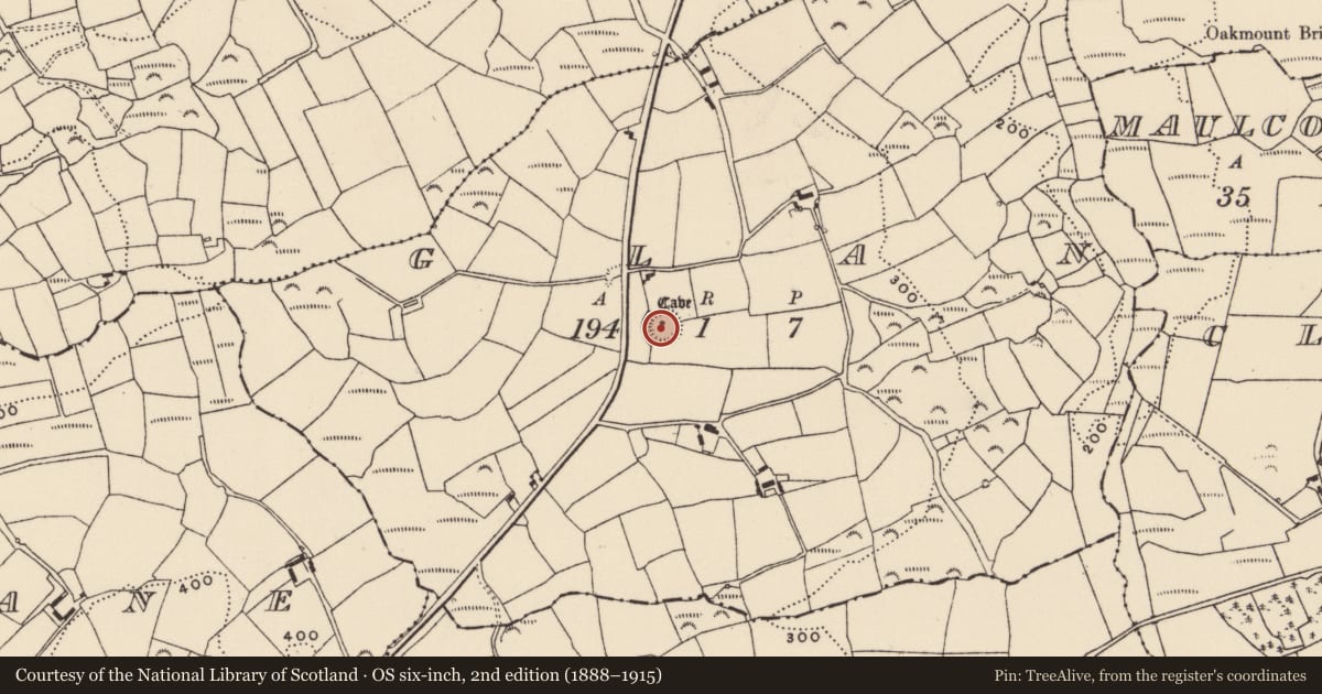 Ordnance Survey six-inch map, 2nd edition (1888–1915) covering the location of Souterrain, Glan, County Cork, with a pin at the register's coordinates