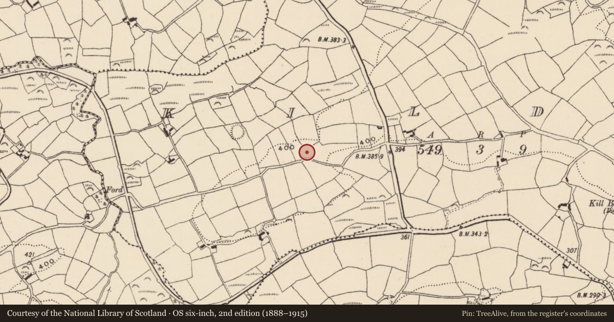 Ordnance Survey six-inch map, 2nd edition (1888–1915) covering the location of Ringfort - rath, Kildee, County Cork, with a pin at the register's coordinates