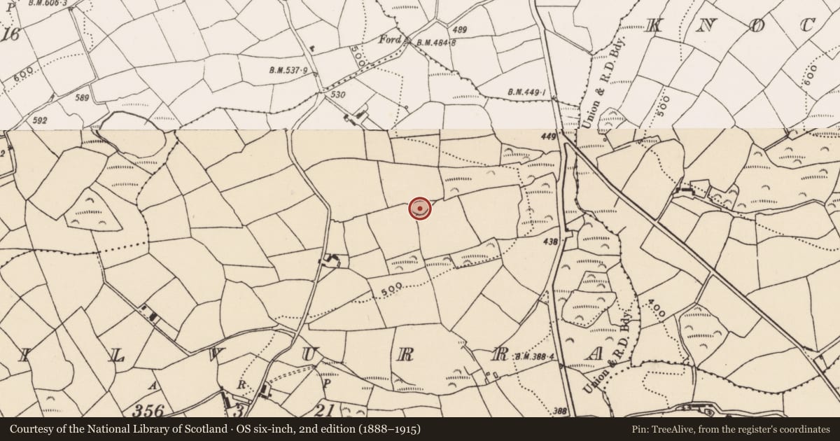 Ordnance Survey six-inch map, 2nd edition (1888–1915) covering the location of Ringfort - rath, Kilvurra, County Cork, with a pin at the register's coordinates