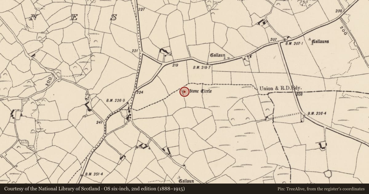 Ordnance Survey six-inch map, 2nd edition (1888–1915) covering the location of Stone circle - multiple-stone, Knocks, County Cork, with a pin at the register's coordinates