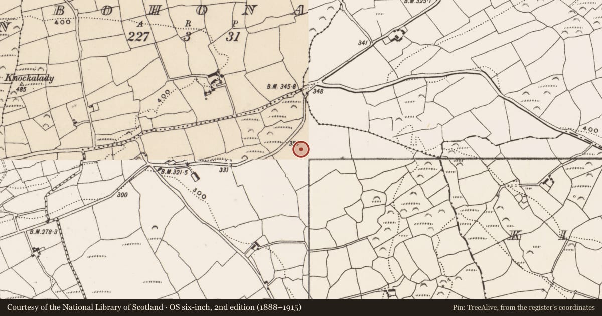 Ordnance Survey six-inch map, 2nd edition (1888–1915) covering the location of Stone circle - multiple-stone, Ahagilla (Ibane and Barryroe By., Castleventry Par.), County Cork, with a pin at the register's coordinates