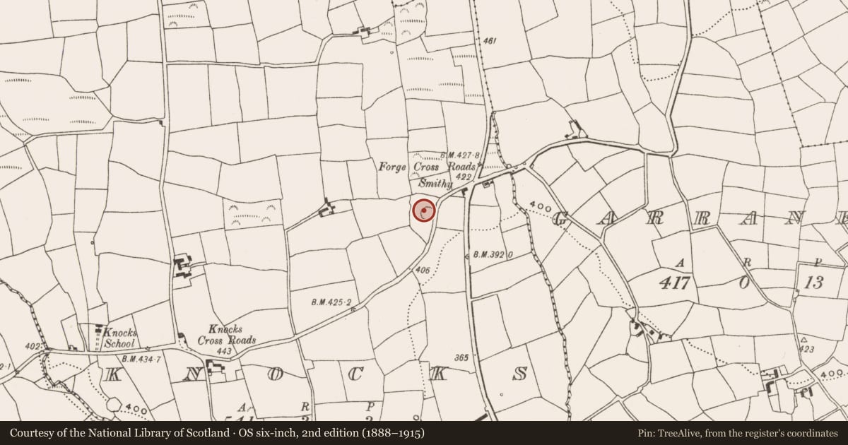 Ordnance Survey six-inch map, 2nd edition (1888–1915) covering the location of Souterrain, Knocks, County Cork, with a pin at the register's coordinates