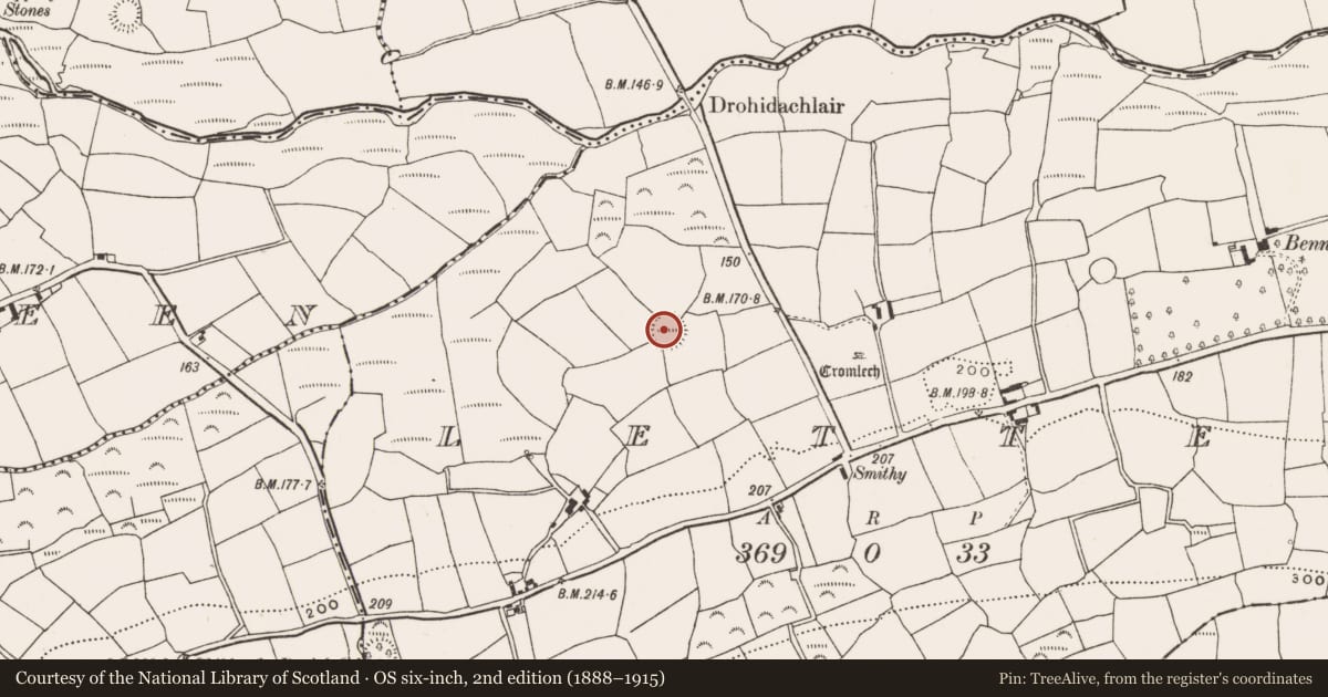Ordnance Survey six-inch map, 2nd edition (1888–1915) covering the location of Ringfort - rath, Letter, County Cork, with a pin at the register's coordinates