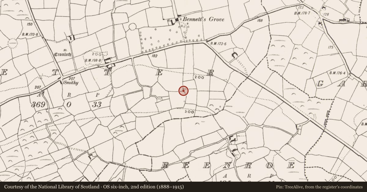 Ordnance Survey six-inch map, 2nd edition (1888–1915) covering the location of Fulacht fia, Letter, County Cork, with a pin at the register's coordinates