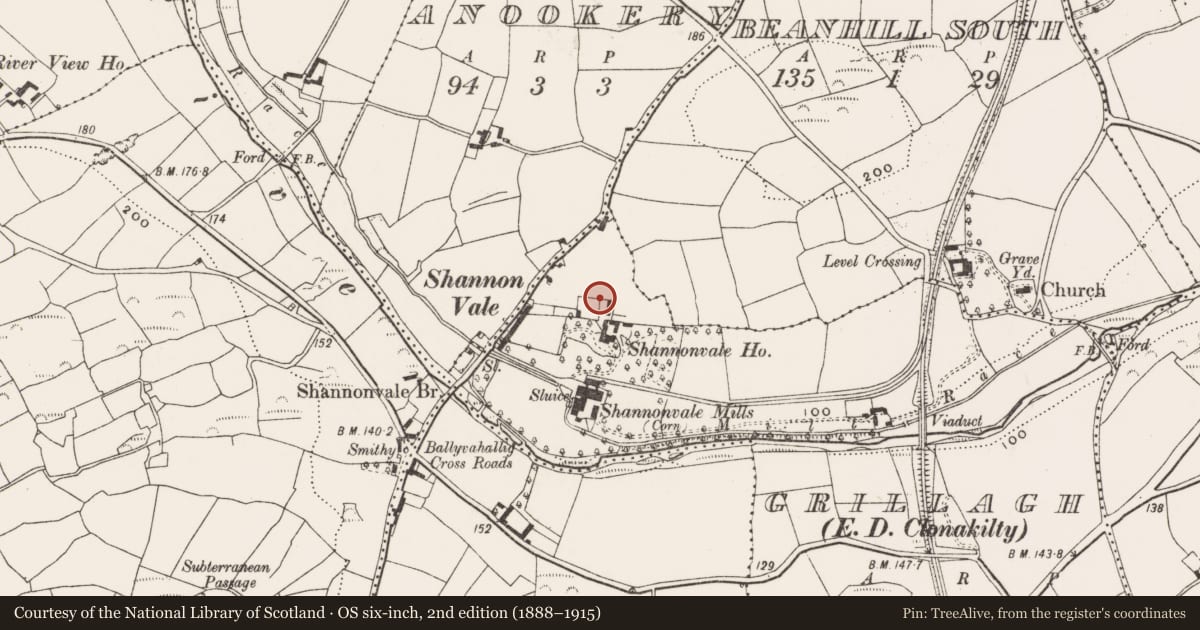 Ordnance Survey six-inch map, 2nd edition (1888–1915) covering the location of Hearth, Grillagh (Carbery East By., Kilnagross Par.), County Cork, with a pin at the register's coordinates