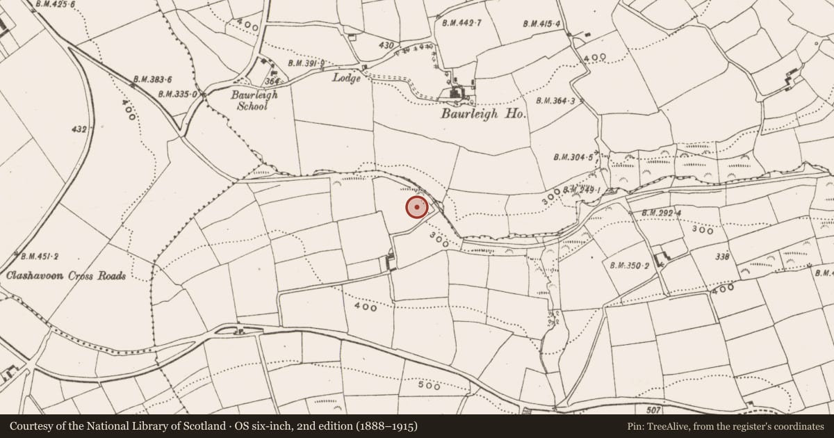 Ordnance Survey six-inch map, 2nd edition (1888–1915) covering the location of Fulacht fia, Garryndruig, County Cork, with a pin at the register's coordinates