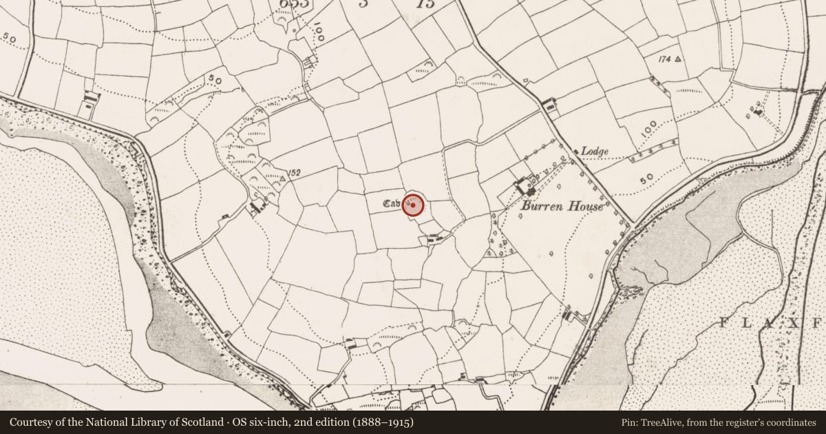 Ordnance Survey six-inch map, 2nd edition (1888–1915) covering the location of Enclosure, Burren, County Cork, with a pin at the register's coordinates