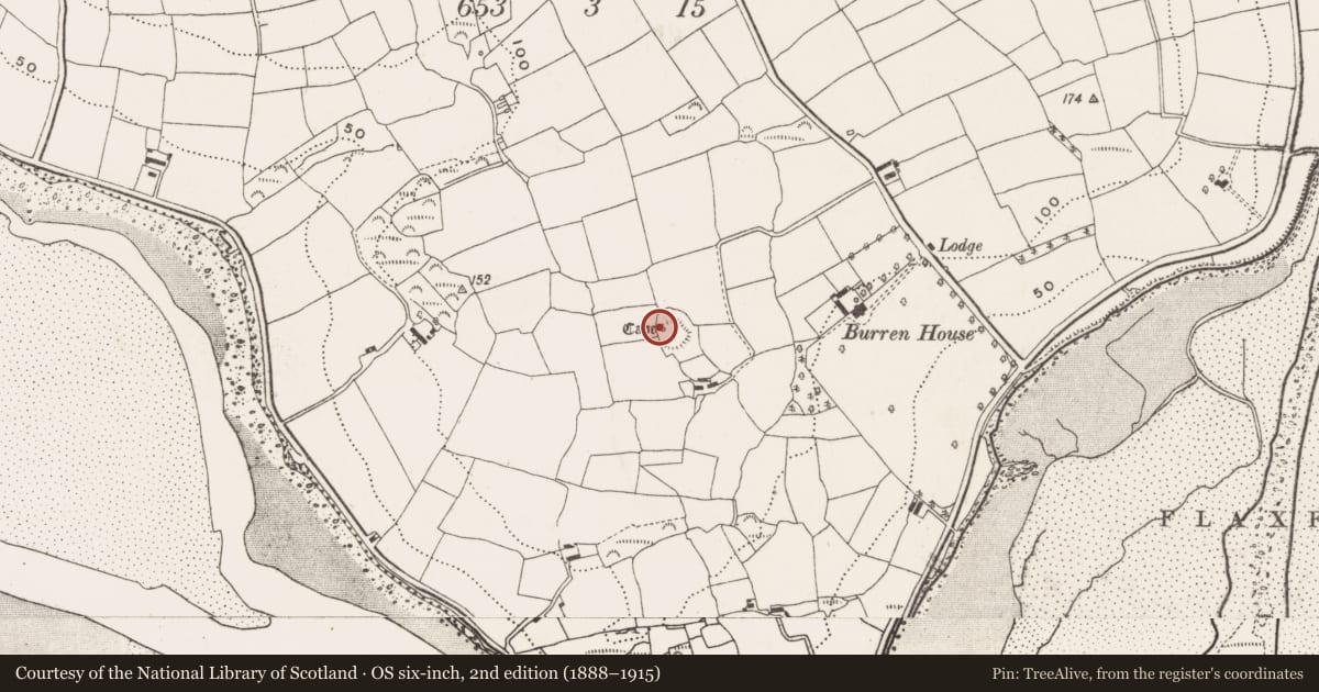 Ordnance Survey six-inch map, 2nd edition (1888–1915) covering the location of Souterrain, Burren, County Cork, with a pin at the register's coordinates