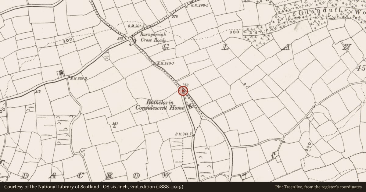 Ordnance Survey six-inch map, 2nd edition (1888–1915) covering the location of Burial ground, Ardacrow, County Cork, with a pin at the register's coordinates