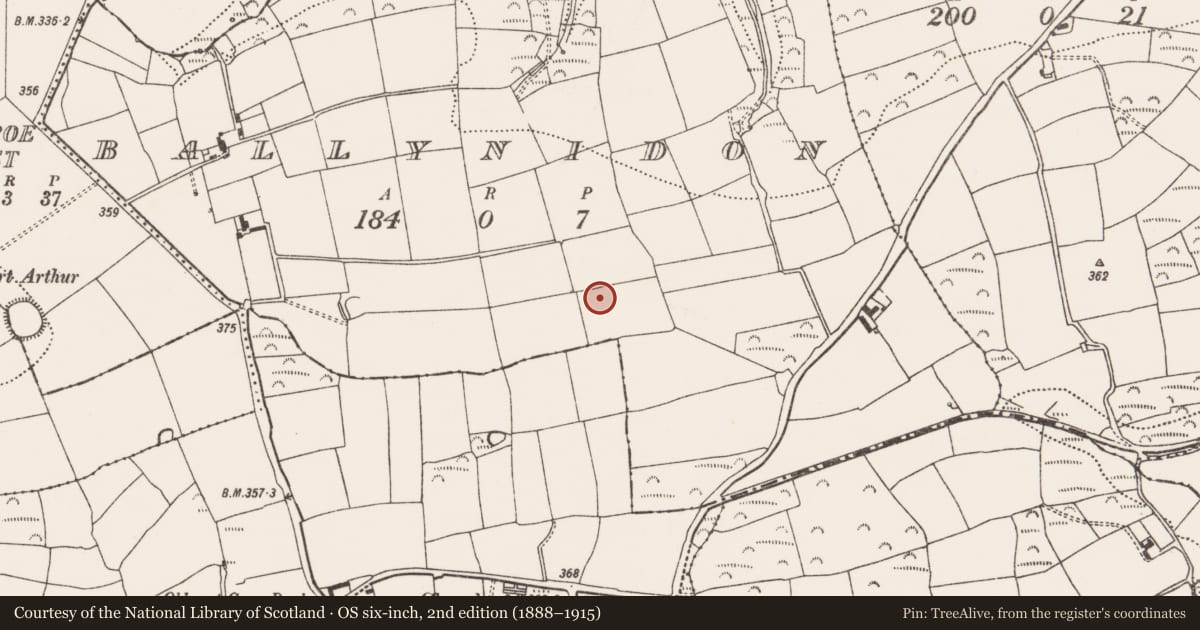Ordnance Survey six-inch map, 2nd edition (1888–1915) covering the location of Ringfort - rath, Ballynidon, County Cork, with a pin at the register's coordinates
