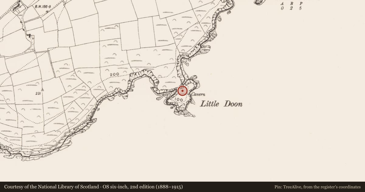 Ordnance Survey six-inch map, 2nd edition (1888–1915) covering the location of Promontory fort - coastal, Kinure, County Cork, with a pin at the register's coordinates