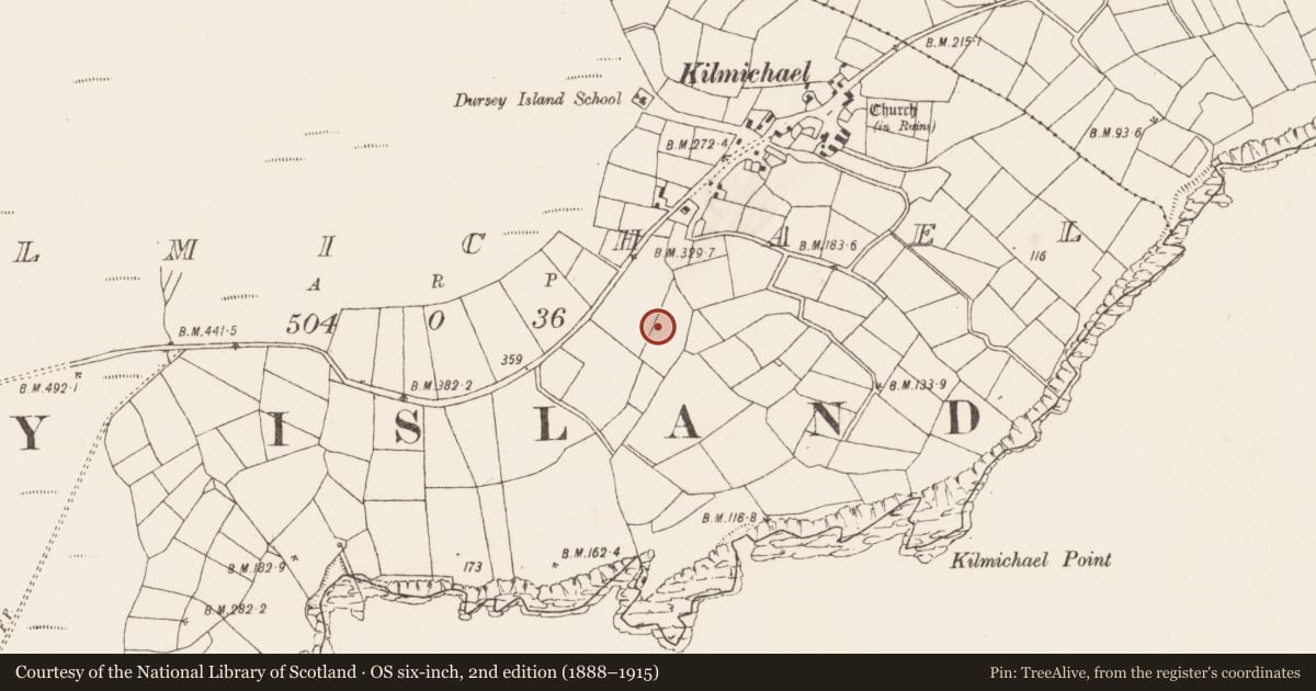 Ordnance Survey six-inch map, 2nd edition (1888–1915) covering the location of Hut site, Kilmichael (Dursey Island), County Cork, with a pin at the register's coordinates