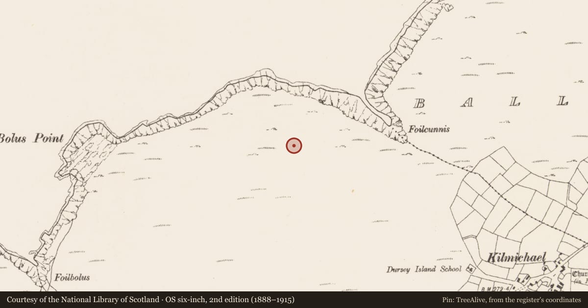 Ordnance Survey six-inch map, 2nd edition (1888–1915) covering the location of Enclosure, Kilmichael (Dursey Island), County Cork, with a pin at the register's coordinates