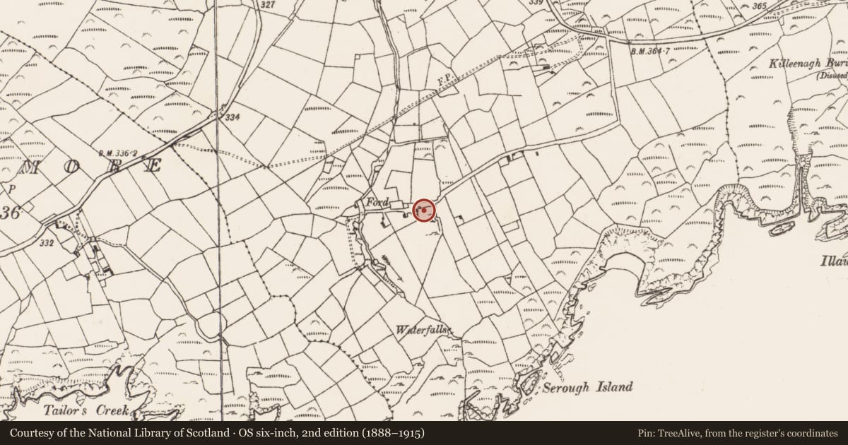Ordnance Survey six-inch map, 2nd edition (1888–1915) covering the location of Souterrain, Cloghfune, County Cork, with a pin at the register's coordinates