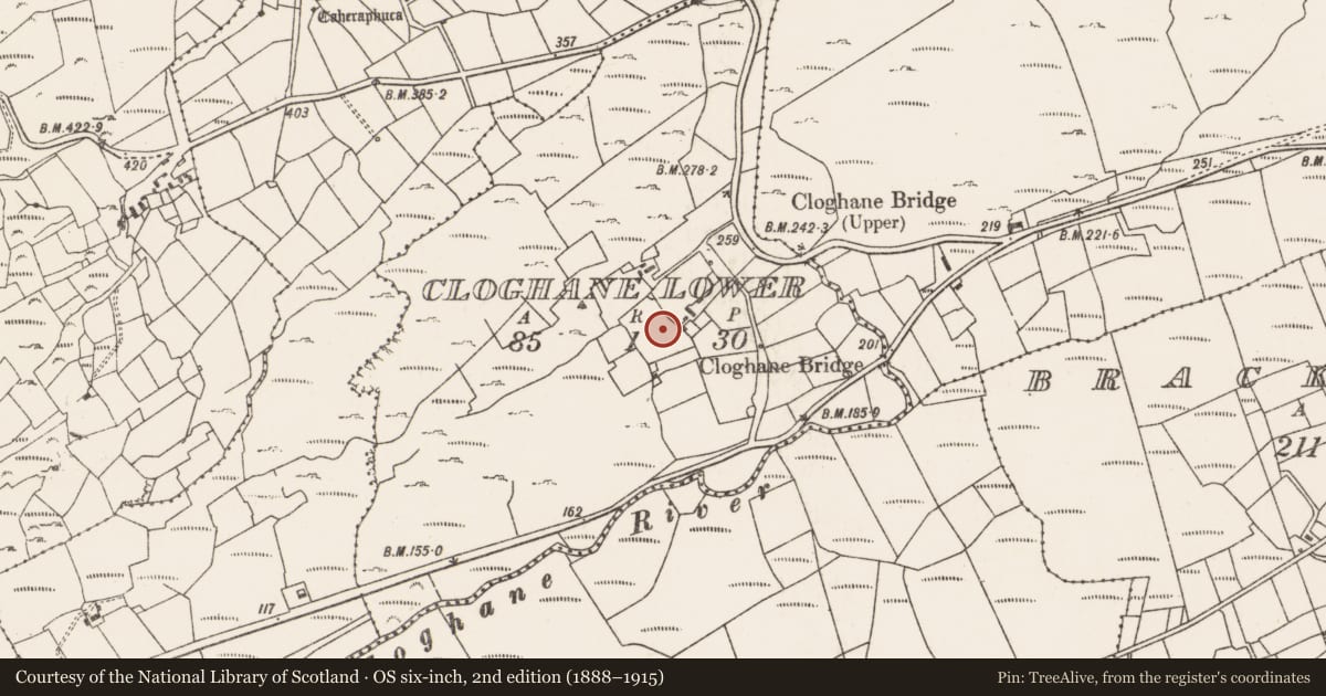 Ordnance Survey six-inch map, 2nd edition (1888–1915) covering the location of Souterrain, Cloghane Lower, County Cork, with a pin at the register's coordinates