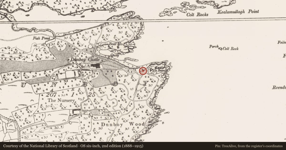 Ordnance Survey six-inch map, 2nd edition (1888–1915) covering the location of Midden, Dunboy, County Cork, with a pin at the register's coordinates
