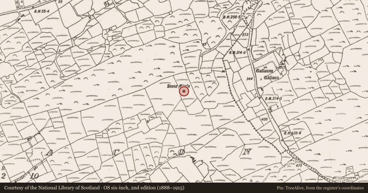 Ordnance Survey six-inch map, 2nd edition (1888–1915) covering the location of Stone circle - multiple-stone, Dunbeacon, County Cork, with a pin at the register's coordinates