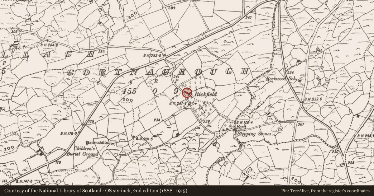 Ordnance Survey six-inch map, 2nd edition (1888–1915) covering the location of Country house, Gortnagrough, County Cork, with a pin at the register's coordinates