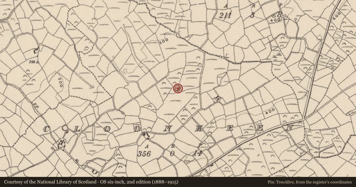 Ordnance Survey six-inch map, 2nd edition (1888–1915) covering the location of Ringfort - rath, Cloonkeen, County Cork, with a pin at the register's coordinates
