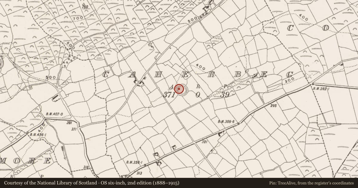 Ordnance Survey six-inch map, 2nd edition (1888–1915) covering the location of Souterrain, Caherbeg, County Cork, with a pin at the register's coordinates