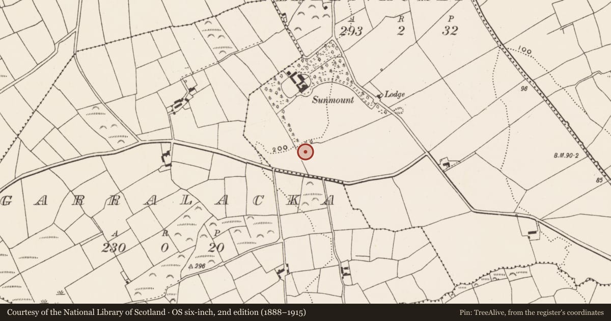 Ordnance Survey six-inch map, 2nd edition (1888–1915) covering the location of Ringfort - rath, Ballyvackey, County Cork, with a pin at the register's coordinates