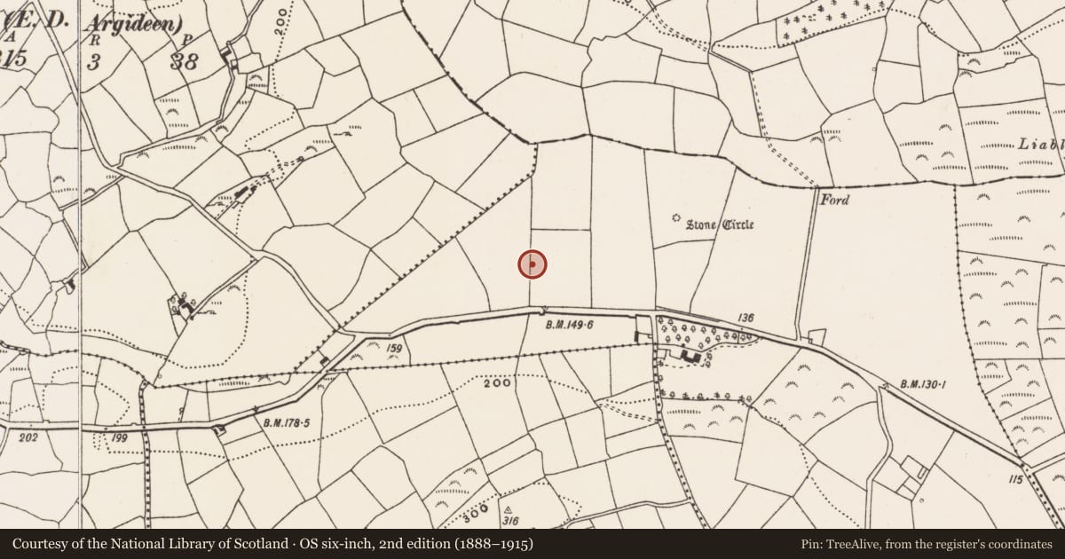 Ordnance Survey six-inch map, 2nd edition (1888–1915) covering the location of Fulacht fia, Ballyvackey, County Cork, with a pin at the register's coordinates