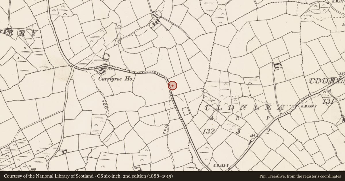 Ordnance Survey six-inch map, 2nd edition (1888–1915) covering the location of Fulacht fia, Creagh Beg, County Cork, with a pin at the register's coordinates