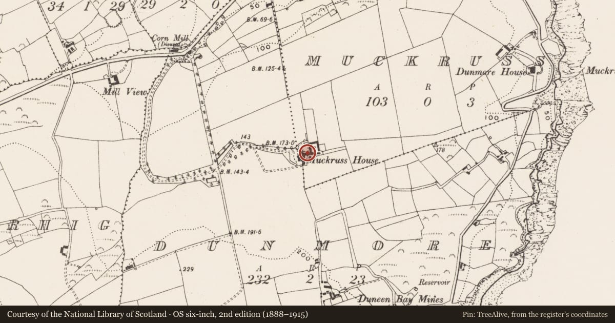 Ordnance Survey six-inch map, 2nd edition (1888–1915) covering the location of Country house, Muckruss, County Cork, with a pin at the register's coordinates