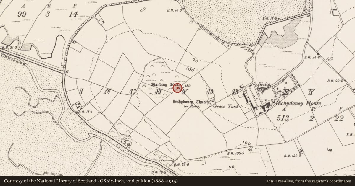 Ordnance Survey six-inch map, 2nd edition (1888–1915) covering the location of Cross, Inchydoney Island, County Cork, with a pin at the register's coordinates