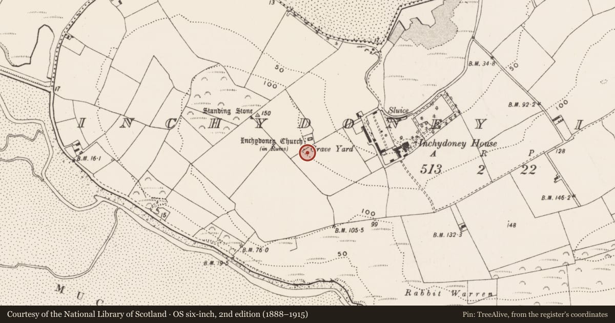 Ordnance Survey six-inch map, 2nd edition (1888–1915) covering the location of Souterrain, Inchydoney Island, County Cork, with a pin at the register's coordinates