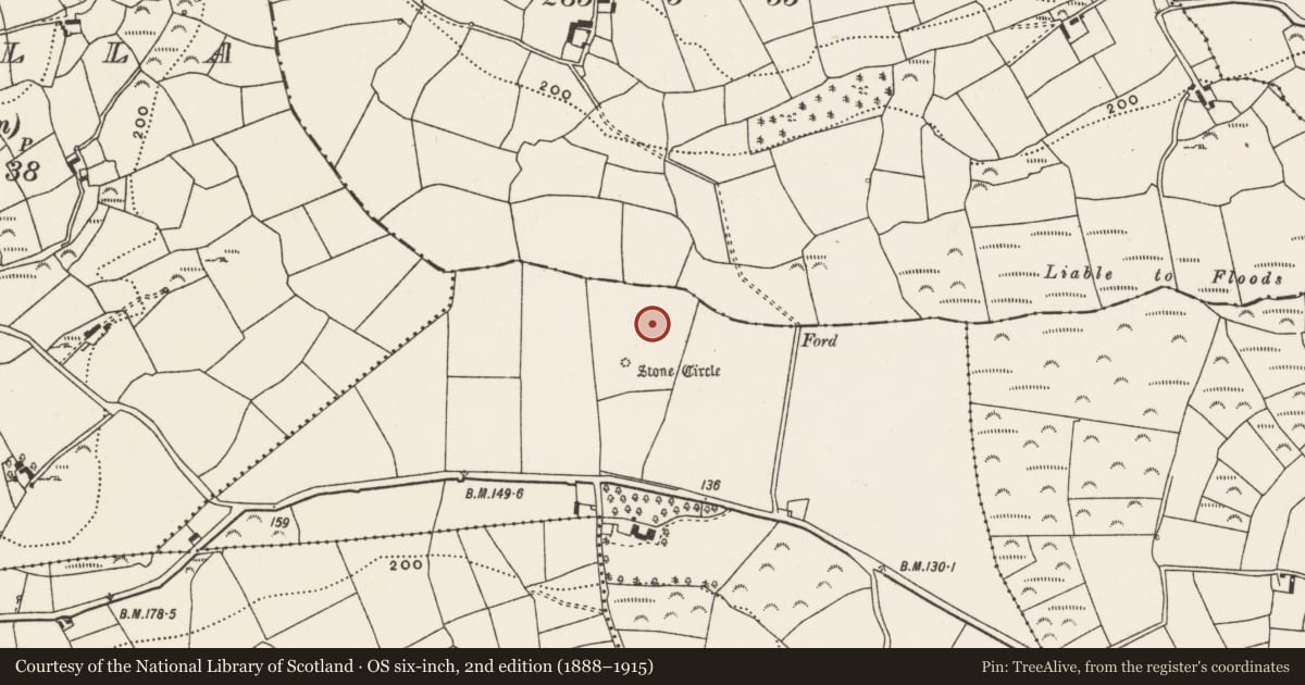 Ordnance Survey six-inch map, 2nd edition (1888–1915) covering the location of Standing stone, Ballyvackey, County Cork, with a pin at the register's coordinates