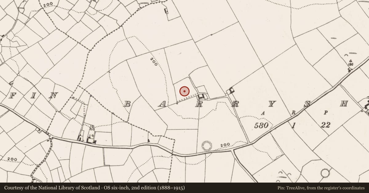 Ordnance Survey six-inch map, 2nd edition (1888–1915) covering the location of Fulacht fia, Barryshall, County Cork, with a pin at the register's coordinates