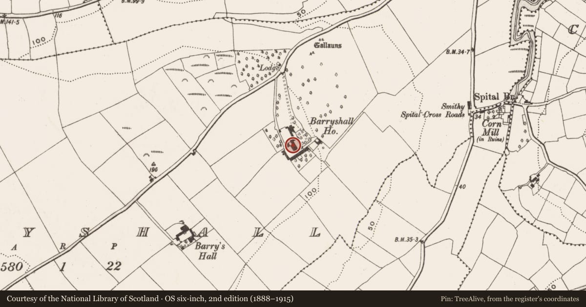 Ordnance Survey six-inch map, 2nd edition (1888–1915) covering the location of Country house, Barryshall, County Cork, with a pin at the register's coordinates