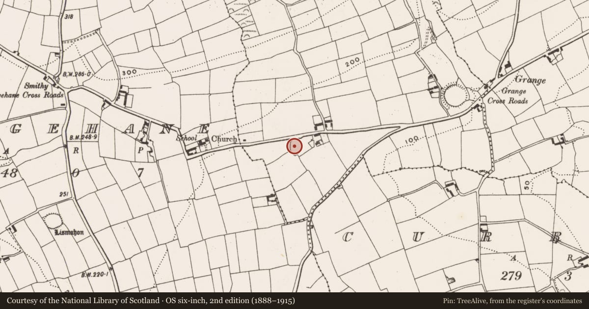Ordnance Survey six-inch map, 2nd edition (1888–1915) covering the location of Quarry, Grange Beg, County Cork, with a pin at the register's coordinates