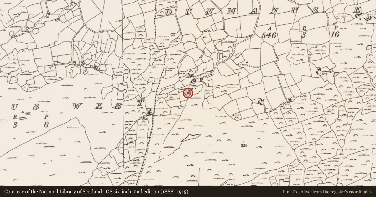 Ordnance Survey six-inch map, 2nd edition (1888–1915) covering the location of Standing stone, Dunmanus East, County Cork, with a pin at the register's coordinates
