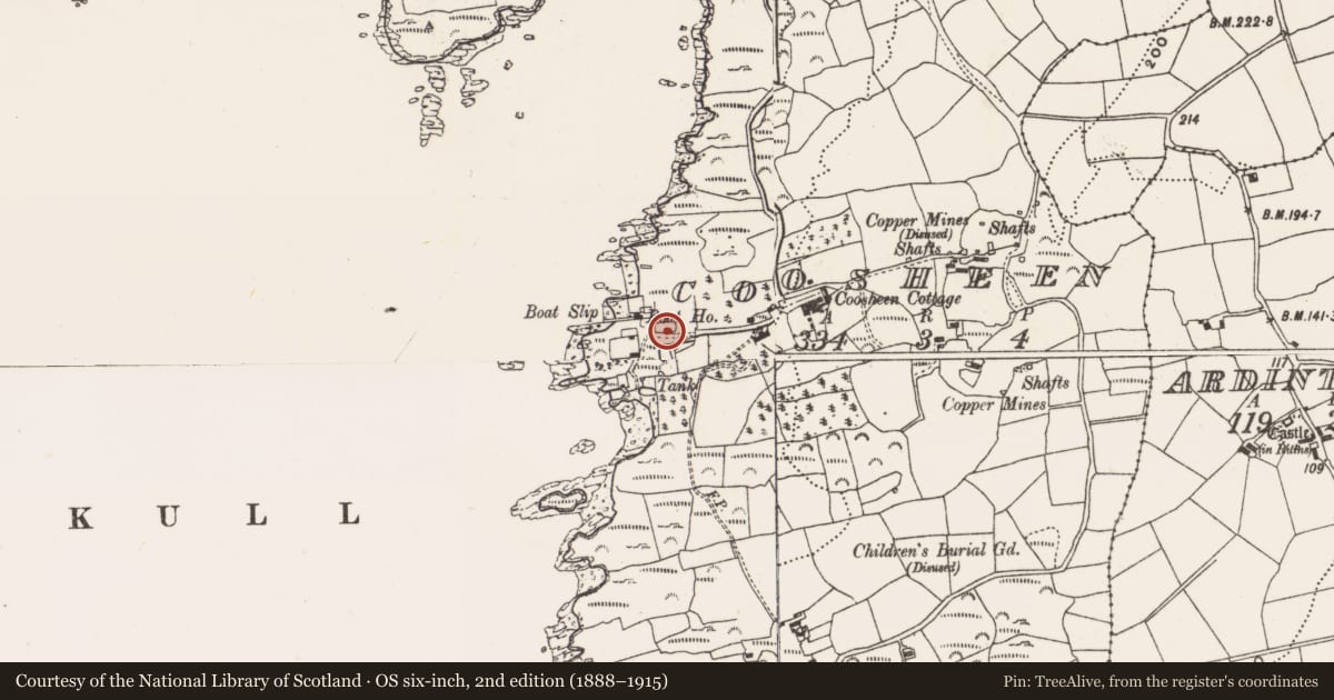 Ordnance Survey six-inch map, 2nd edition (1888–1915) covering the location of Magazine, Coosheen, County Cork, with a pin at the register's coordinates