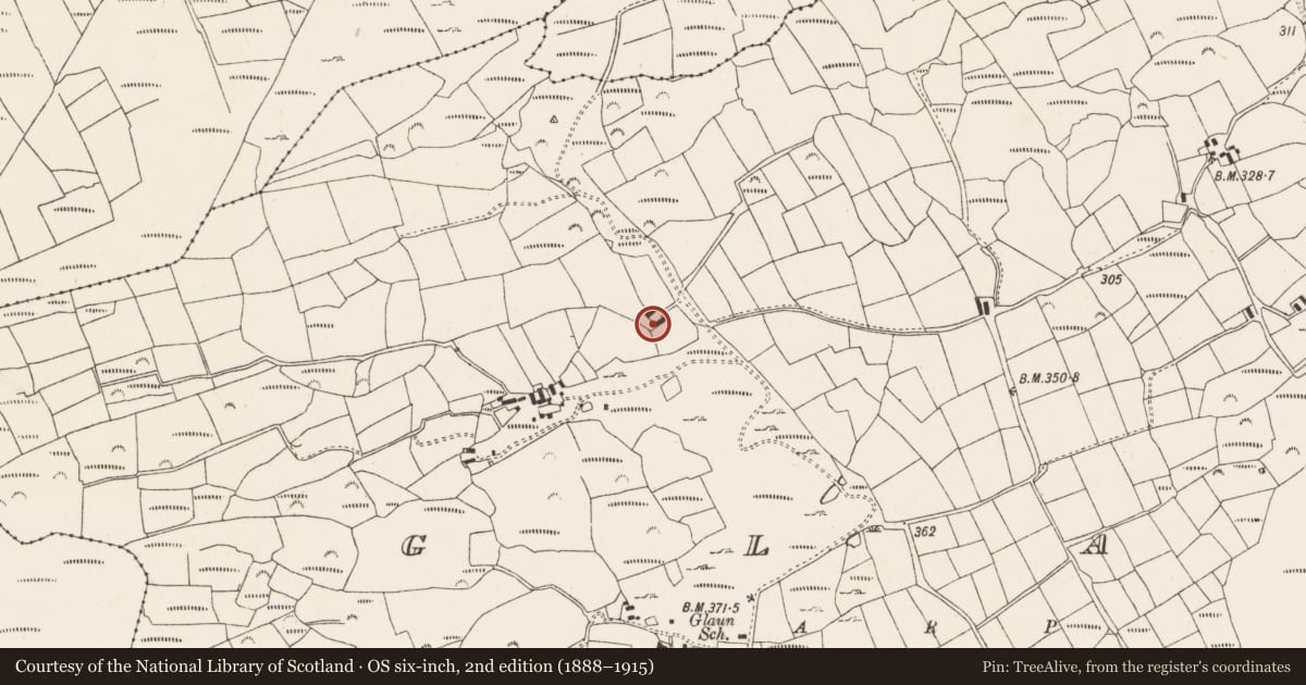 Ordnance Survey six-inch map, 2nd edition (1888–1915) covering the location of Structure, Glan, County Cork, with a pin at the register's coordinates