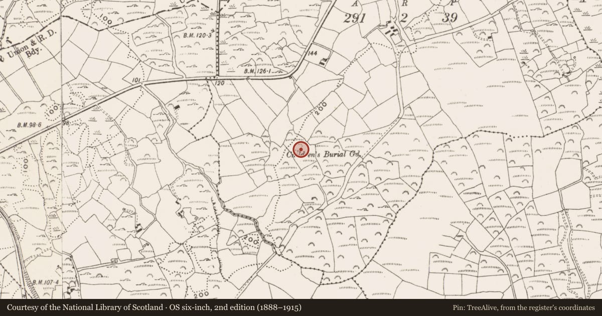 Ordnance Survey six-inch map, 2nd edition (1888–1915) covering the location of Burial ground, Prohoness, County Cork, with a pin at the register's coordinates